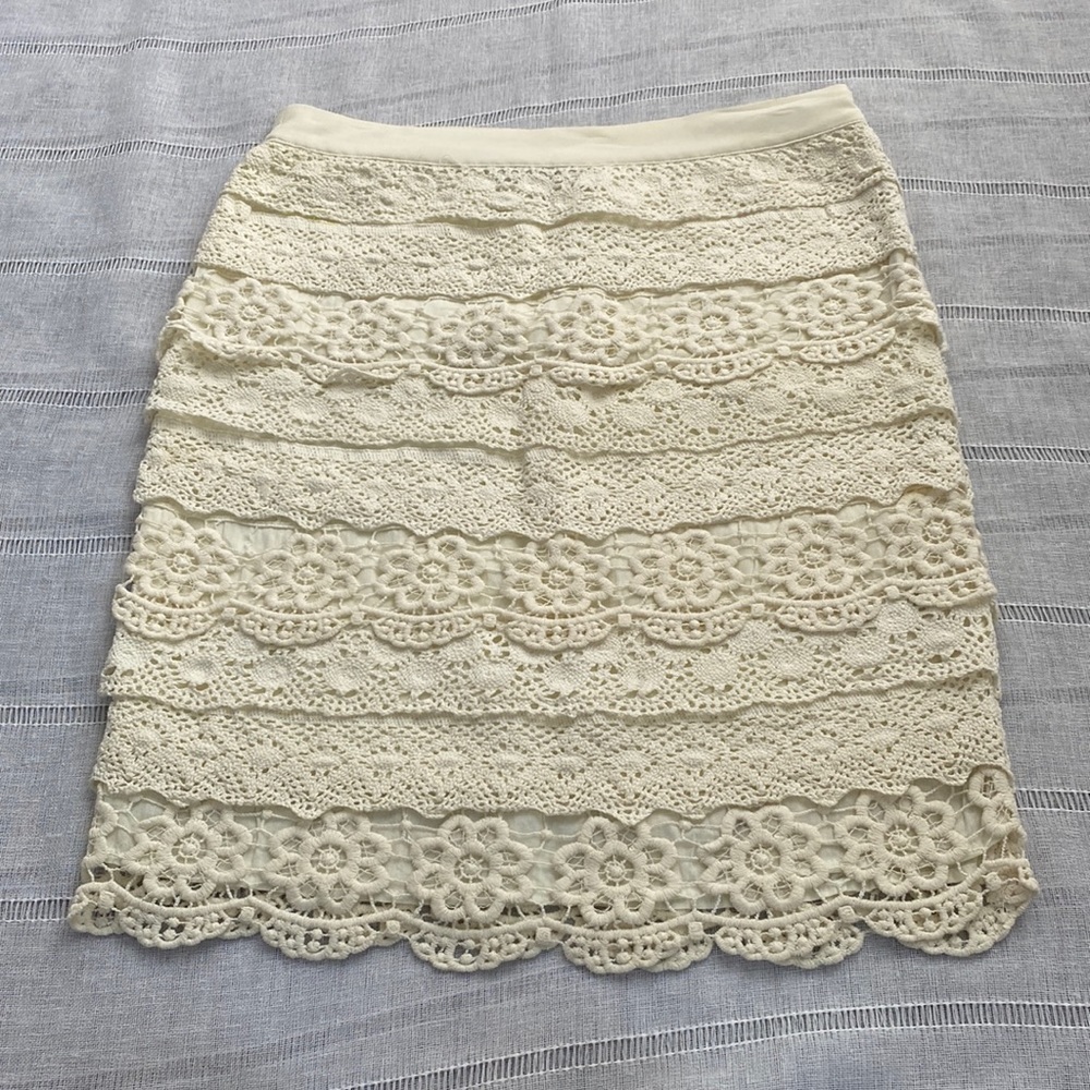 Blue Rain creamy white crochet skirt.